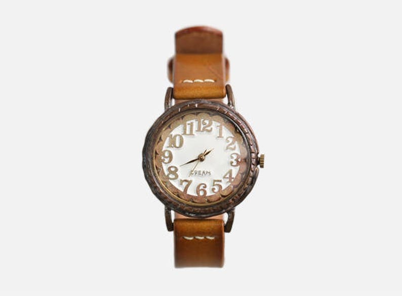 Vintage Handcraft Wrist Watch with Handstitch Leather Band /// LinaR Perfect Gift for Birthday, Anniversary image 2