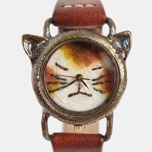 Vintage Retro Handcraft Watch with Handstitch Leather Band /// A cute Cat Watch NekoNekoR Perfect Gift for Birthday, Anniversary image 1