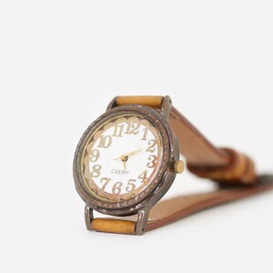 Vintage Handcraft Wrist Watch with Handstitch Leather Band /// LinaR Perfect Gift for Birthday, Anniversary image 4