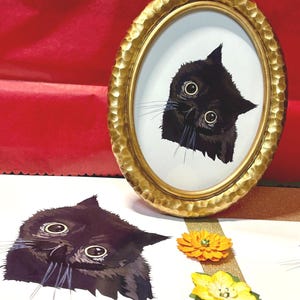 Black Cat Head Tilt small print for wall art