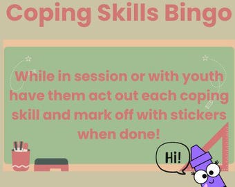 Coping Skills Bingo for Kids. Printable Mental Health Activity for School Counselors & Therapists