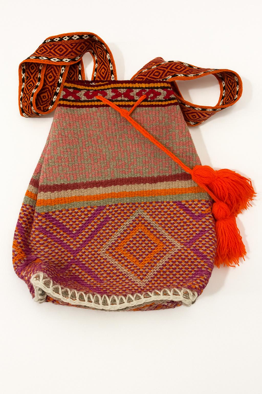 Boho handmade Peruvian wool backpack Vintage Wool Backpack Woven BOHO Ethnic Hippie Shoulder Tote  main image 3