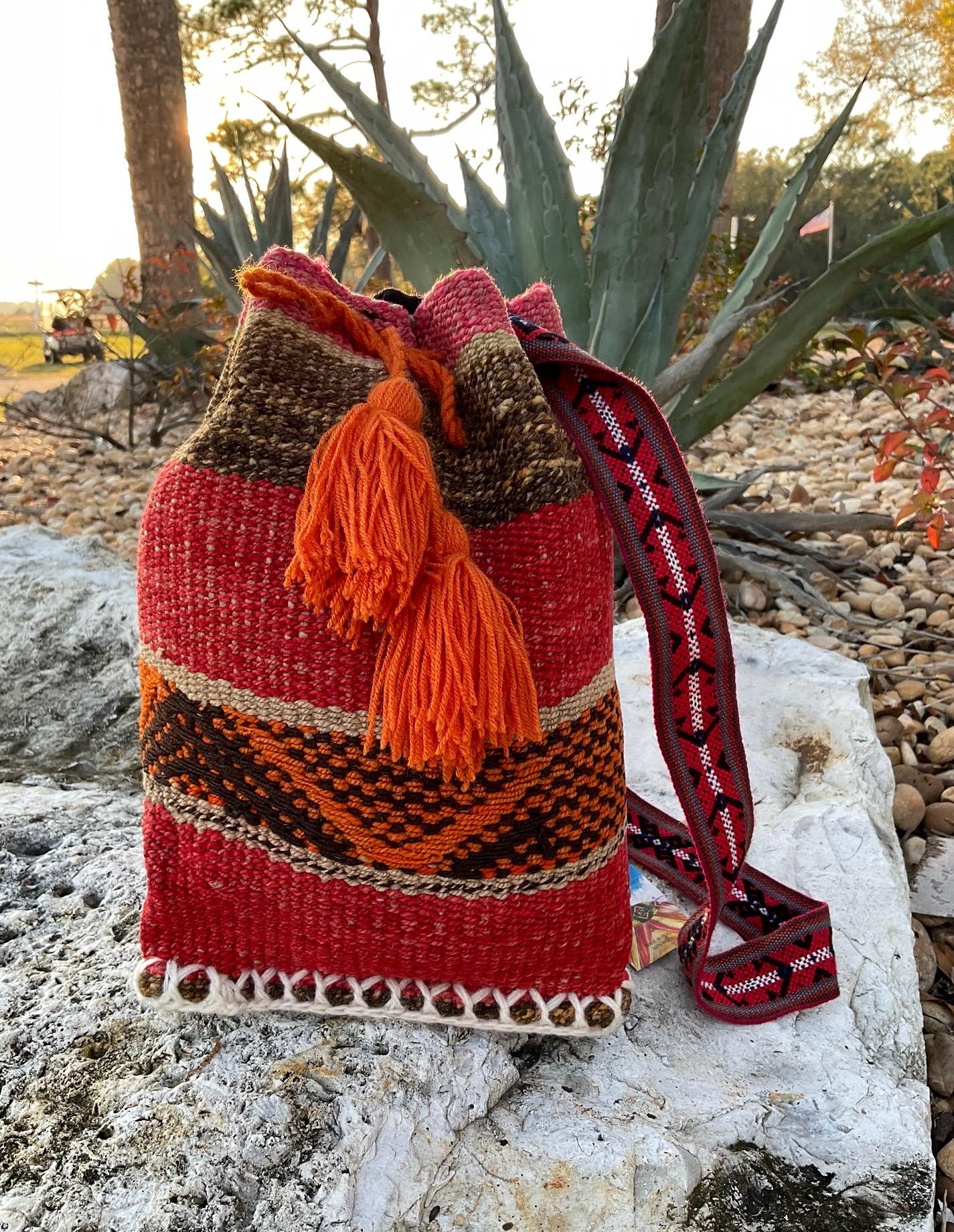 Handmade Peruvian Wool Backpack | Colorful Andean Boho Bag  display picture 2