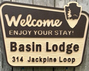 Custom HDPE National Park Style Welcome Sign |  Cabin, Lodge, Campground & Airbnb Entrance Sign