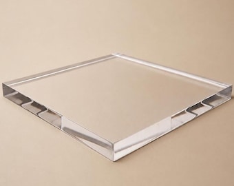 Clear Acrylic Square, 1/2” thick Display Base | Polished Lucite Riser for Collectibles
