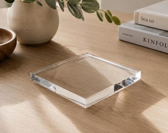 Thick Clear Acrylic Square Display Base | Polished Lucite Stand for Minerals, Crystals, figurines