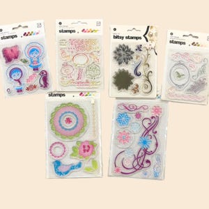 BasicGrey & Bitsy Clear Stamp Sets – Florals, Borders, Thank You, Whimsy, Characters – Scrapbooking Supplies