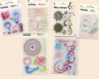 BasicGrey & Bitsy Clear Stamp Sets – Florals, Borders, Thank You, Whimsy, Characters – Scrapbooking Supplies