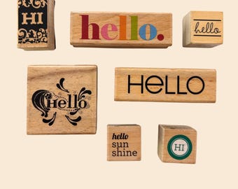 Sello de Hola / Sello de Hola / Sello de Goma Sunshine / Sello de Saludo en Bloque de Madera / Creación de Tarjetas y Diarios