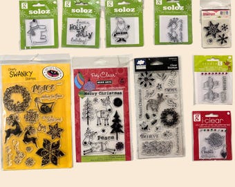Sellos transparentes navideños / Renos, copos de nieve, Papá Noel, coronas, mensajes / Studio G, Hero Arts, Swanky, Cloud9