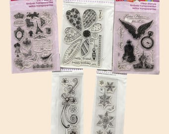 Juegos de sellos transparentes Stampendous: Vintage, Florales, Relojes, Copos de nieve, Bordes – Scrapbooking y Cardmaking
