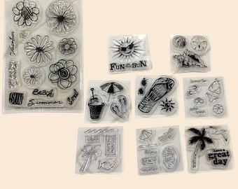 Sellos transparentes con temática de verano y playa / Para scrapbooking, tarjetería y diario / Nuevo, sin embalaje
