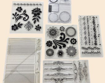 Sellos transparentes con bordes y detalles decorativos / Scrapbooking, Cardmaking, Journaling / Nuevo sin embalaje