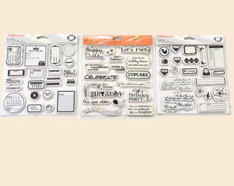 Juegos de sellos de goma Fiskars para scrapbooking, tarjetas y diarios