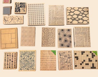 Background, Script, Patterns, Collage Rubber Stamps | Large Stamps | Wood Mounted New & Gently Used