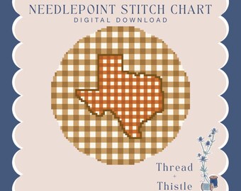 Burnt Orange Gingham Texas, Needlepoint Digital Stitch Chart, PDF Digital Download| 18 mesh