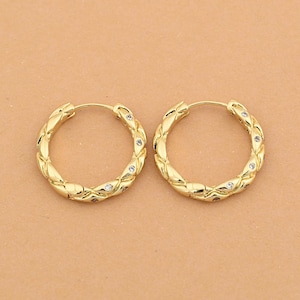 Decorative 18K Gold Filled Braided Hoop Earrings Featuring CZ Stone Accents Suitable For Elegant Everyday Wear 22.9x22.2mm