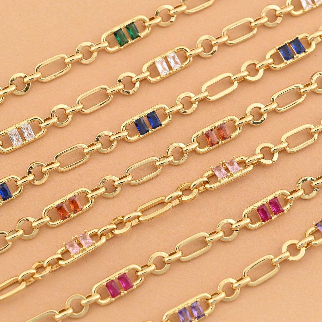 Ornate Oval Chain Necklace Enhanced With Color Rich Double Baguette CZ ...