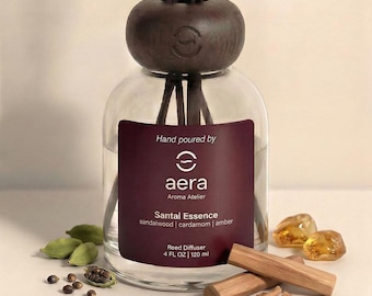 Santal Reed Diffuser (4oz) – Sandalwood, Amber, Iris | Woody Scent | Long Lasting Home Fragrance | Elegant Home Decor | Minimalist Gift