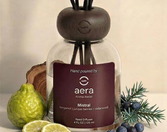 Mistral Reed Diffuser (4oz) - Bergamot Juniper Cedarwood Scents | Hotel Inspired | Home Fragrance Gift