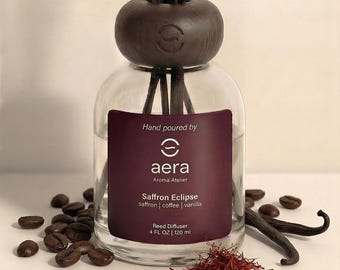 Saffron Scent Reed Diffuser (4oz) – Saffron, Oud, Amber, Tobacco | Niche Inspired Home Fragrance | Spicy Woody Fragrance | Masculine Scent
