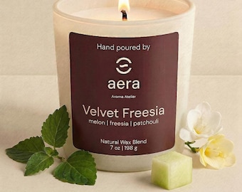 Floral fruity soy candle, Velvet Freesia, luxury hotel-inspired scent, gift for her, 7oz