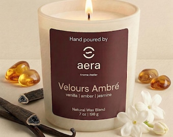 Vanilla, Amber, Jasmine Candle (7oz) - Luxury Scented Candle | Warm Cozy Home | Natural Soy & Coconut Wax Blend | Cotton Wick | Aroma Candle