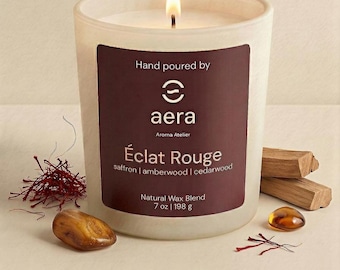 Scented soy candle Éclat Rouge, inspired by Baccarat Rouge 540®*, Luxury Amber Saffron scent, perfect gift, 7oz