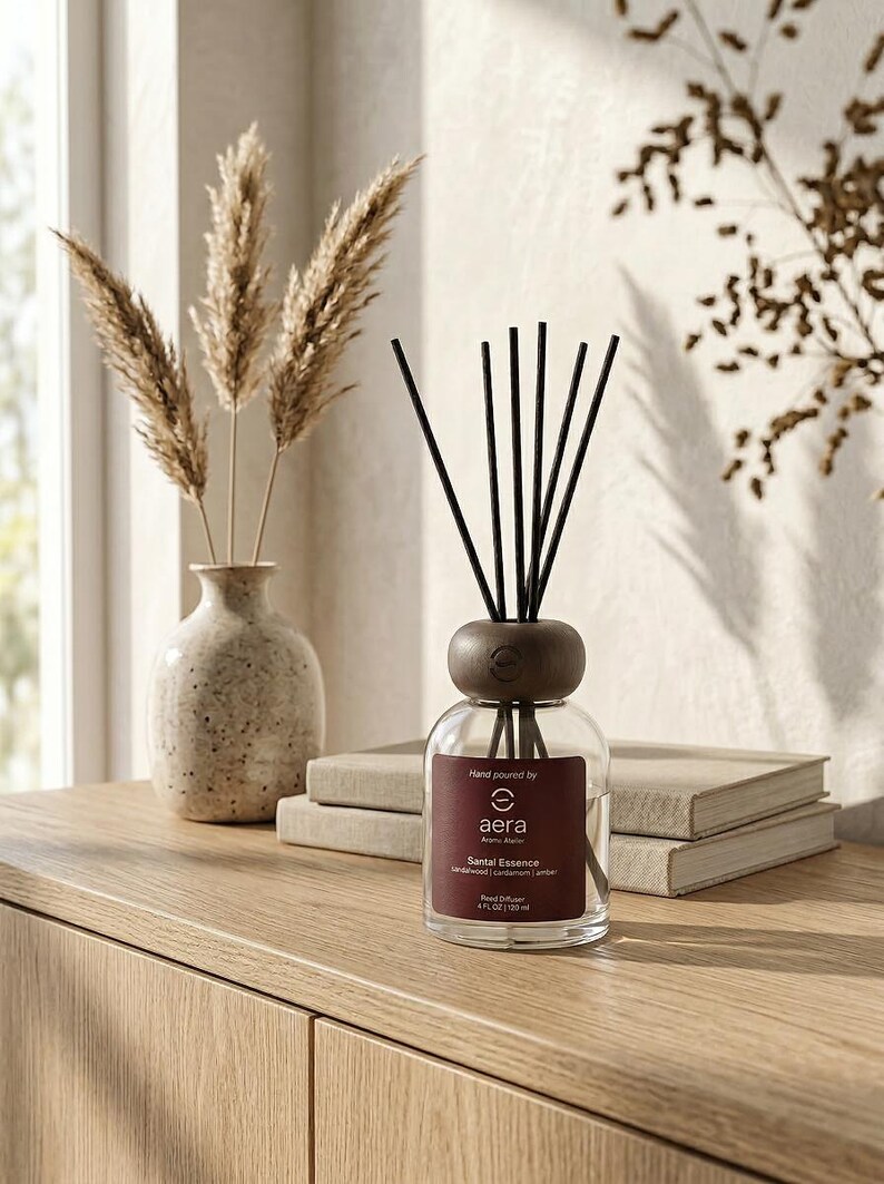 Santal Essence Reed Diffuser – Sandalwood, Amber, Iris, Woody Scent (4oz) | inspired fragrance image 3