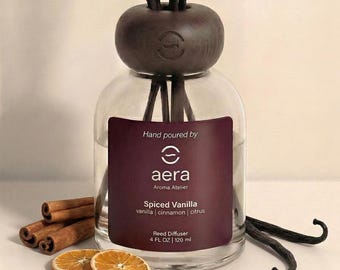 Spiced Vanilla Reed Diffuser, Warm Oriental Fragrance, Bergamot Cinnamon Musk (4oz)