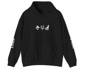 Wolf Hoodie, Minimalist Wolf Graphic Sweatshirt, Sleeve Print Streetwear Hoodie, Unisex Wolf Lover Gift for Him & Her