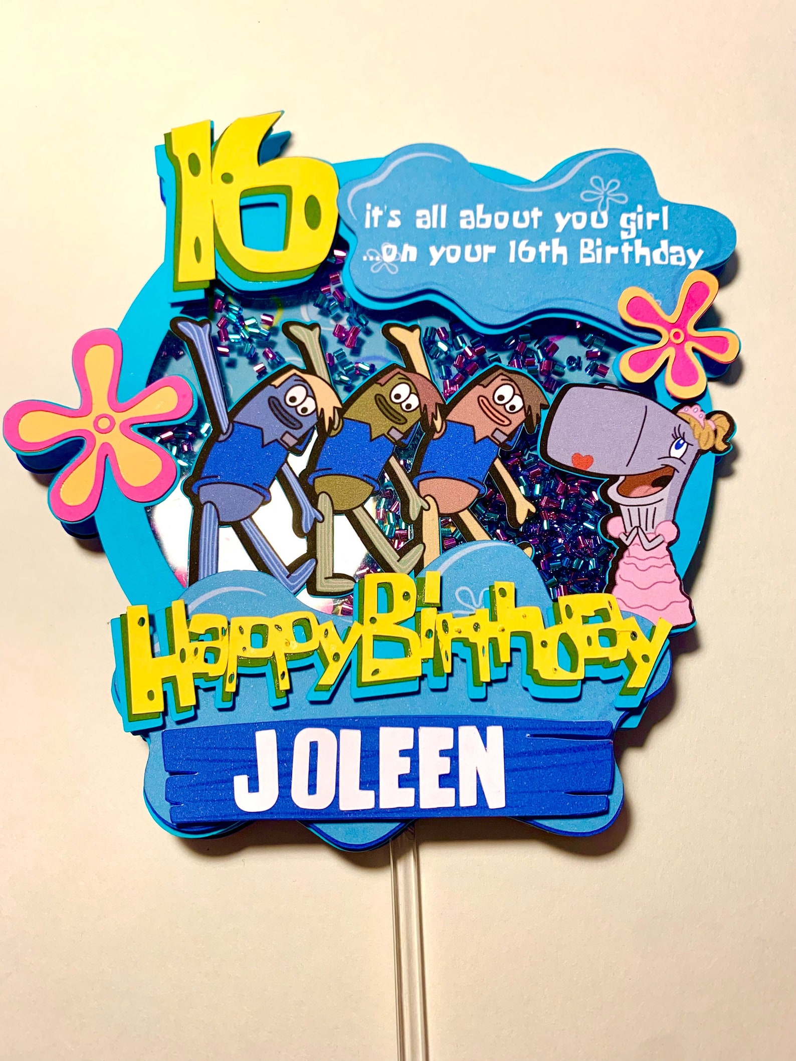 Spongebob Boys Who Cry Sweet 16 Birthday Shaker Cake Topper - Etsy