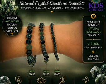 Natural Green Moss Agate Gemstone Bracelet | 4mm-8mm Beaded Crystal Jewelry