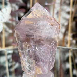 UV Reactive Amethyst Tower with Powellite | Glowing Crystal Gift | Fluorescent Stone Under Blacklight | Unique Display Piece