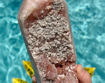 Pink Amethyst Tower Crystal | Brazilian Druzy Geode Obelisk, Polished Decor