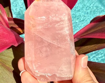 Rose Quartz Golden Healer Tower | Natural Healing Crystal Point