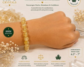 Gold Rutile Quartz Natural Crystal Gemstone Bracelet 8mm Beaded Bracelet Golden Rutile Quartz Crystal Bracelet Wealth Stone