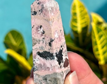 Peruvian Rhodonite Crystal Tower, Natural Pink Rhodonite Point, Druzy Rhodonite Crystal, Collector Display Stone