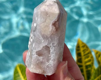 Flower Agate Crystal Tower, Natural Pink Flower Agate Point, Druzy Crystal Tower, Collector Display Specimen