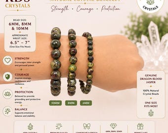 Dragon Blood Jasper Natural Crystal Gemstone Bracelet, 6mm 8mm 10mm Beaded Bracelet, Dragon Stone Bracelet, Crystal Jewelry Gift
