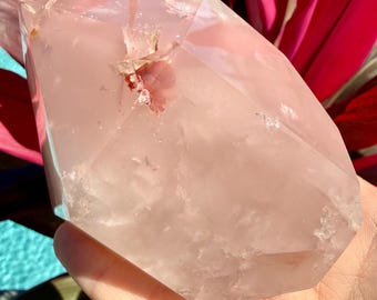 Pink Lithium Quartz Freeform | Brazilian Lithium Phantom Crystal, Polished Quartz Display Stone, Collector Crystal Gift