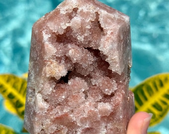 Pink Amethyst Druzy Tower | Natural Crystal Specimen | Statement Shelf Decor