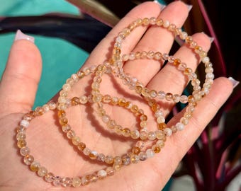 Natural Citrine 4mm Beaded Stretch Bracelet | Dainty Yellow Gemstone Stack