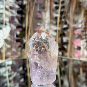 UV Reactive Amethyst Tower with Powellite | Glowing Desk Crystal | Fluorescent Stone Under Blacklight | Office Decor Display