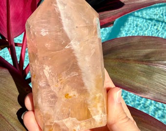Golden Healer Rose Quartz Standing Point | High Vibration Crystal Tower | Love & Light Energy