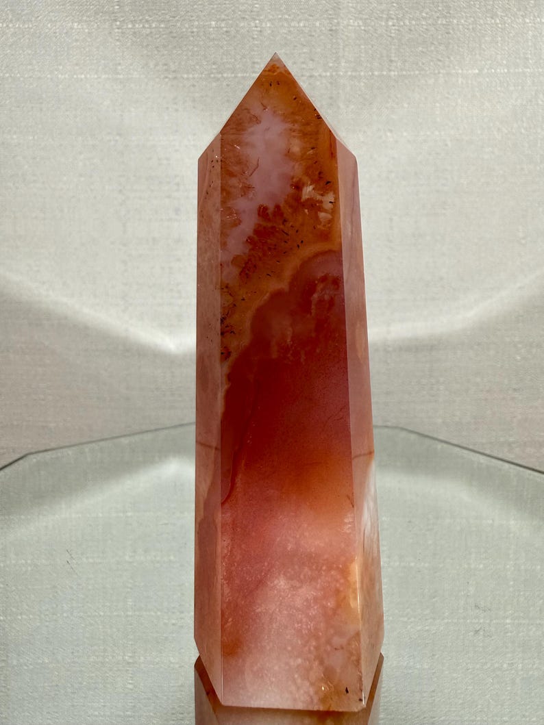 Carnelian Flower Agate Tower | Orange Blossom Plume Crystal Point, Madagascar Agate image 2