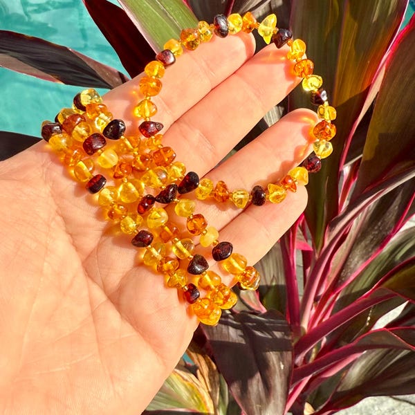 Natural Rainbow Baltic Amber Nugget Beaded Bracelet | Genuine Amber