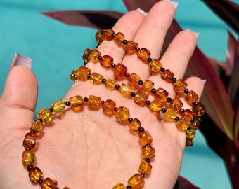 Natural Baltic Small Amber Nugget Beaded Stretch Bracelet | Genuine Amber