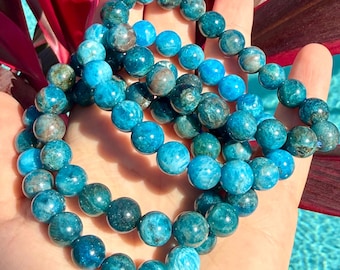 Natural Blue Apatite 10mm Beaded stretch Bracelet