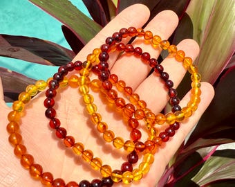Natural Baltic Rainbow Amber Ombre 6mm Beaded Bracelet